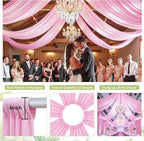 PartyVillage 2 Panels 5ftx30ft Baby Pink Ceiling Drapes for Wedding Parties – 30 FT Extra Long Thick Polyester Wrinkle-Free Drapery Tent Decor Decorations for Birthday Party Ceremony Stage Swag