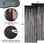 2 Pack Black Foil Fringe Backdrop Curtains, Tinsel Streamers Birthday Party Decorations, Fringe Backdrop for Graduation, Baby Shower, Gender Reveal, Disco Party