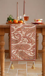 ISAENNE Designer Elegant Red Linen Extra Long Table Runner 118 Inches,Vintage Paisley Pattern Durable Table Runners for Dining Tables,Thanksgiving,Kitchen Tables,Christmas,12"*118"-Chauffrey A