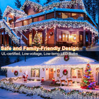 KNONEW 33FT 400 LED Christmas Lights Outdoor Black Wire String Lights with 75 Drops, 8 Lighting Modes, Timer Memory Function Connectable Hanging Curtain Lights for Halloween Party Decor (Cool White)