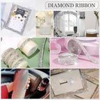 Rhinestone Ribbon 3 Yards Self Adhesive Rhinestone Strips Diamond Ribbon Sticker Crystal Roll Glitter Bling Rhinestones Tape for Crafting DIY Art Decoration (Silver,0.6 Inch)