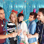 5 Pack Blue Tinsel Streamers Foil Fringe Curtains Backdrop for Baby Shower Graduation Gender Reveal Ocean Disco Theme Party Decorations
