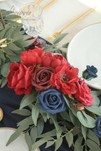 Floroom 6ft Artificial Eucalyptus Garland with Flowers Fake Greenery Faux Floral Vine Garland for Table Decor Wedding Centerpieces Bridal Shower Party Decorations, Dark Red Burgundy Navy