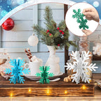 Bucherry 12 Pcs Wooden Snowflake Table Decor 3D Snowflake Tabletop Signs and Centerpiece for Christmas Xmas Winter Wonderland Decorations Home Party(White, Blue, Green)