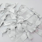 50pcs 2-1/2" Metallic Satin Silver Bows for Crafts Pretaied Christmas Bows with Twist Ties Hot Cut Tails for Christmas Decoration (Silver)
