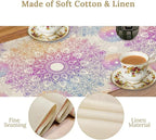 Oriental Mandala Table Runner, Traditional Bohemian Gradiently Purple Pink Blue Mandala Flower Table Runner for Farmhouse Cottage Kitchen Dining Table Decor, 13x120inch