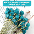 Dried Flower Tiffany Blue Globe Amaranth with Wheat Straw Natural - 40PCS Bouquet for Vase Home Decor Party DIY Arrangement