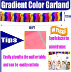 10 Pack 10 Feet Foil Fringe Garland Metallic Tinsel Streamers Banner Wall Hanging Curtain Backdrop for Parade Floats, Bachelorette, Wedding, Birthday, Halloween, Christmas Party Decorations(Rainbow)