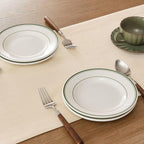 ZeeMart Linen Textured Border Table Runner, 14 x 108 Inch Cream, Farmhouse Style Cream Table Runners 108 Inches Long, Easy Care Everyday Polyester Table Runner