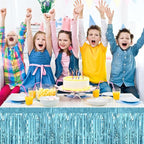 3 Pack 29 x108 Inch Light Blue Foil Fringe Table Skirts Metallic Banner for Tinsel Streamer Garland Backdrop for Parade Floats Wedding Thanksgiving Birthday Christmas New Year Party Decoration