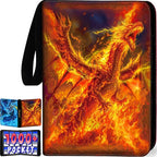 1008 Card Binder 9 Pocket, 3-Ring Trading Card Binder with 56 Page Removable Sleeves, High Storage Waterproof Trading Card Holder Collection Card Album Carrying Organizer Case for MTG TCG Cards -Fire