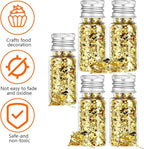 5Pcs Decorative Gold Leaf, Multifunction Gold Flakes Cake Decoration Baking Foil Decor with Plastic Tweezers for Cooking Dessert Steak Decoration Crafts Makeup