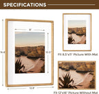 12x16 Frame USA-Sourced Natural Oak Wood Solid Wood Photo Frame Handcrafted Rounded Corner with Mat to 8.5x11 Picture Frame Display with Real Glass Family Picture, Wedding Photo, Certificate