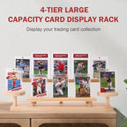 Wooden Trading Card Display Stand, 3-Tier Card Holder for Graded, Sports and TCG Cards, Tabletop Display Holder, Rustic Solid Wood Shelf Stand for Basketball Football Hockey(Wood Grain)