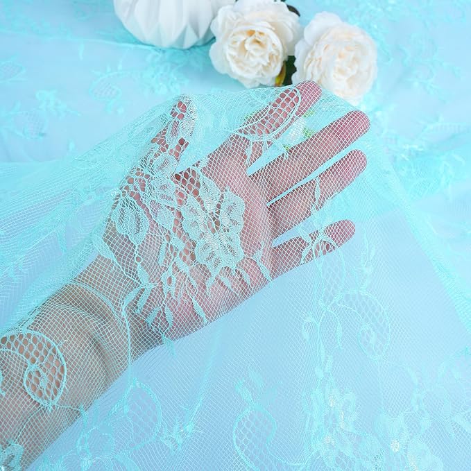 LuoluoHouse Blue Lace Tablecloth 6pcs Table Fabric 60x120 Inch for Rustic Boho Wedding Bridal Shower Party Decoration Rectangle Overlay Long Vintage Embroidered Reception Table Cloth Decor