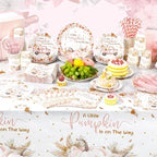 452 Pcs Little Pumpkin Baby Shower Decorations for 50, Pink A Little Pumpkin Is on the Way Paper Plates Napkins Cups Tablecloth Cutlery Straws for Autumn Fall Thanksgiving Party Supplies