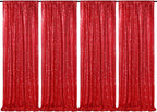 Red Sequin Backdrop 4 Panels 2FTx8FT Christmas Party Backdrop Curtains Photo Background Drapes Glitter Birthday Bridal Backdrop Drapes