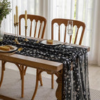 Silvery Snowflake Metallic Print Tulle Christmas Table Runner, Seasonal Winter Kitchen Dining Table Decoration for Home Party Decor 35x120 Inch (Black)