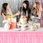 3 Pack 29 x108 Inch Macaron Pink Foil Fringe Table Skirts Metallic Banner for Tinsel Streamer Garland Backdrop for Parade Floats Mother's Day, Graduate, Birthday, Wedding Party Decoration