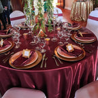 12 Pack 108 Inch Burgundy Satin Tablecloth - Silky Round Tablecloth Overlay Smooth Fabric Table Cover, Bright Table Decoration for Wedding Party Banquet Events Restaurant Kitchen Dining