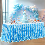 PARTISKY Ocean Blue Tulle Tutu Ruffle Curly Willow Table Skirt for Rectangle Table 6ft,Under The Sea Baby Shark Themed Table Cloth for Boys Girls Birthday Party or Baby Shower