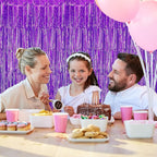 10 Pack Purple Foil Curtain Backdrop 3.2ft x 9.8ft Black Metallic Tinsel Foil Fringe Curtains Streamer Photo Booth Backdrop for Birthday Party Engagement Bachelorette Party Decorations (Purple)