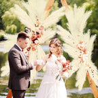 35" Faux Pampas Grass Decor, 8pcs Large Tall Fluffy Artificial Pompous Grass Branches Floral Fake Pompas Grass Bulrush Floor Vase Filler Flower Arrangement for Home Wedding Boho Decor Beige