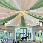 MODFUNS Sage Green Wedding Arch Draping Fabric 5x20ft 4 Panels Sheer Ceiling Curtain Chiffon Swag Curtain Romantic Tulle Arbor Draping for Party Banquet Hall Decoration