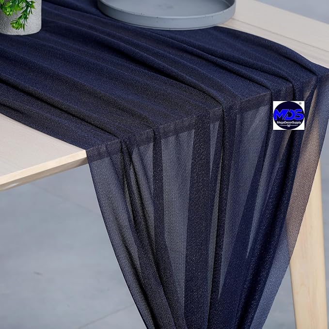 MDS 25 Pack 10ft Chiffon Table Runner 29 x 120 Inches Sheer Wedding Runner Romantic Rustic Table Runner for Wedding Decorations, Birthday Parties, Bridal Shower Party Arch Decor - Navy Blue