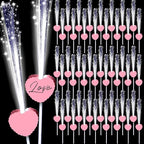 50 Pcs Wedding Sparklers Heart Shaped LED Glow Sticks Fiber Optic Wands Light up Wand with 3 Light Mode for Wedding Bridal Shower Birthday Glow in the Dark Party Supplies (Pink)
