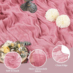 Asee'm 12pcs Cheesecloth Table Runner 120 Inches Dusty Rose Boho Gauze Cheese Cloth Runner 10FT Rustic Sheer Table Runners for Summer Wedding Baby Shower Holiday Party Decoration