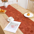 Smiry Thanksgiving Table Runner, 13x72 Inch Waterproof Fabric Damask Table Runner for Harvest Parties and Holidays, Terracotta