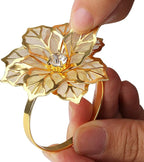 KPOSIYA Flower Napkin Rings Holder Metal Gold Napkin Rings Set of 12 for Wedding Party Holiday Banquet Christmas Dinner Delicate Serviette Buckles Decor Favor (12, Flower-Gold)
