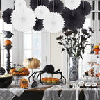 20 Pcs Black White Hanging Paper Fan, Hanging Honeycomb Round Paper Fans for Weddings, Birthdays, Christmas, Baby Showers, Classroom, Events Ceiling Party Supplies Decorations