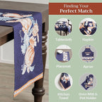 Maison d' Hermine Table Runner 100% Cotton Double Layer Table Runners 108 inches Long for Thanksgiving Christmas Decorations Home Kitchen Dining Party Wedding (Pumpkin Blues, 14.5" x 108")
