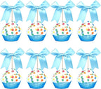 24 PCS Bow Cupcake Toppers Bowknot Cake Toppers Bow Girls Birthday Cake Decorations Bow Cake Dessert Picks Bowknot Cupcake Picks for Baby Shower Birthday Wedding Bridal Engagement Party Supplies Blue