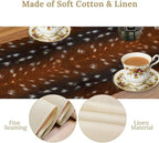 Deer Skin Table Runner Brown Fur Runner Black White Elk Deer Print Fur Western Print Cotton Linen Cottage Dinner Table Runners for Dining Room Kitchen Table Setting, 13x36 Inch