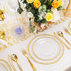 Hioasis 60pcs Clear Plastic Plates - Clear and Gold Disposable Dinnerware with Gold Rim, Heavy-duty, 7.5 inch, Dessert Plates for Party & Wedding