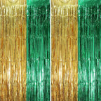 2 Pack Green and Gold Foil Fringe Backdrop Curtains, Tinsel Streamers Party Decorations, Fringe Backdrop, Door Shimmer for Graduation or Birthday Party
