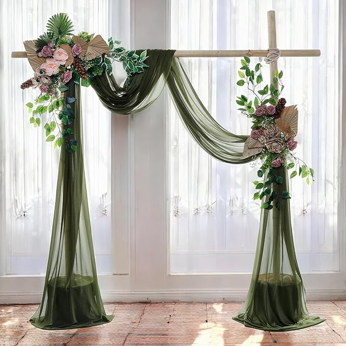 MDS Halloween Chiffon Draping Fabric - 1 Panel, 30" Wide x 75ft Long - Sheer Spooky Arbor & Canopy Drapery for Haunted House Backdrops, Party Ceilings, DIY Costumes & Themed Events - Olive Green