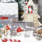 LeZakaa Christmas Silver Wrapping Paper Jumbo Roll for Boy Kid, Red Truck, Snowy Pine Forest & Grid Plaid, Silver Foil Reversible Design for Winter Holiday Family Gathering, 30 inches x 32.8 Feet