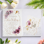 20 Pcs Laser Cut Wedding Invitations Card Pocket with Envelope for Birthday Party Baby or Bride Shower Invite suitable for 5 * 7 Inches Insert Paper (White)