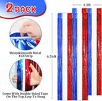 2 Pack Red White and Blue Tinsel Foil Fringe Curtains, 4th of July Decorations, Metallic Tinsel Party Streamers Backdrop for Patriotic, Memorial Day, Independence Day Party Decorations