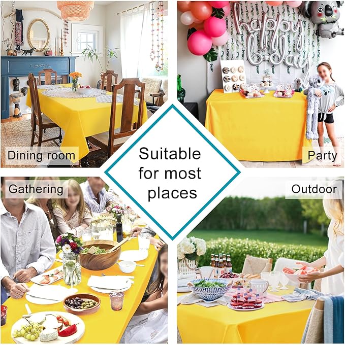 Hiasan 2 Pieces Yellow Rectangle Tablecloth - Spillproof and Waterproof Washable Table Cloth for Dining Room Kitchen Camping, 54 x 120 Inch