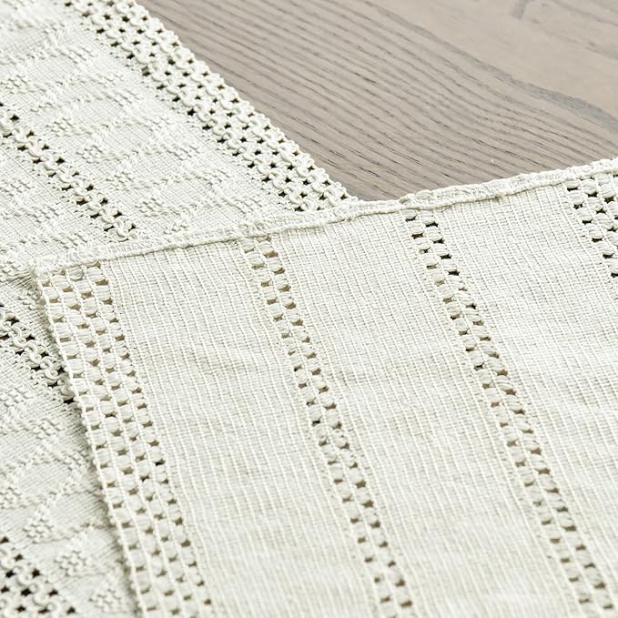 Artoid Mode Beige Farmhouse Woven Rustic Hollow Table Runner, Seasonal Holiday Kitchen Dining Table Decoration for Home Party Decor 12x36 Inch