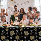 3Pcs Christmas Snowflake Party Tablecloths Decorations,Plastic Black and Gold Table Cloth,Winter Rectangle Table Cover for Christmas New Year Birthday Baby Shower Holiday Party Decorations,54x108 inch