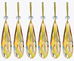 Crystal Glass Christmas Ornaments, 6Pcs Teardrop Prism Hanging Crystals for Christmas Tree,Centerpieces,Wedding,Party Decor (Gold)