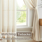 Melodieux Beige Semi Sheer Curtains 63 Inch Length for Bedroom Living Room, Farmhouse Linen Texture Light Filtering Home Office Shiny Sheer Drapes Rod Pocket, 52" W x 63" L, 2 Panels