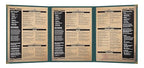 Goodsmart Pajco Style Restaurant Menu Covers – Pack of 10, Side-Load Fold-Out Menu Holders, Single Stitched Edge Clear Vinyl Menu Sleeves, Leatherette Trim Gold Corners, Green, 3 View (8.5" x 11")