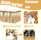4 Pack 29x108 Inch Metallic Foil Fringe Tinsel Table Skirts for Rectangle Tables Streamer Curtains Backdrop for Christmas, Birthday, Parade Floats, Halloween Party Supplies(Champagne Gold)